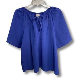 A New Day Cobalt Blue V Neck Flounce Short Sleeve Popover Top XL NWT